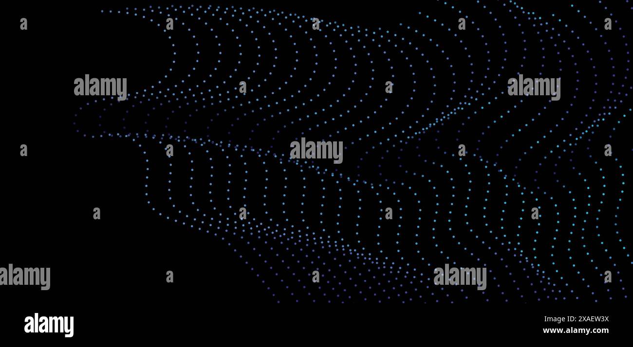 Flowing dot particles wave 3D curve pattern blue and green gradient ...