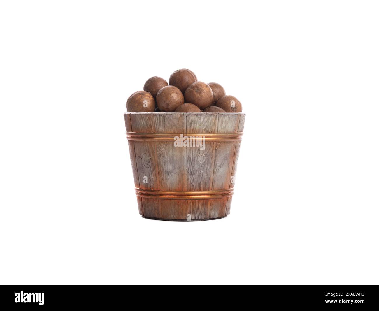 bucket with macadamia isolated on white background Stock Photo