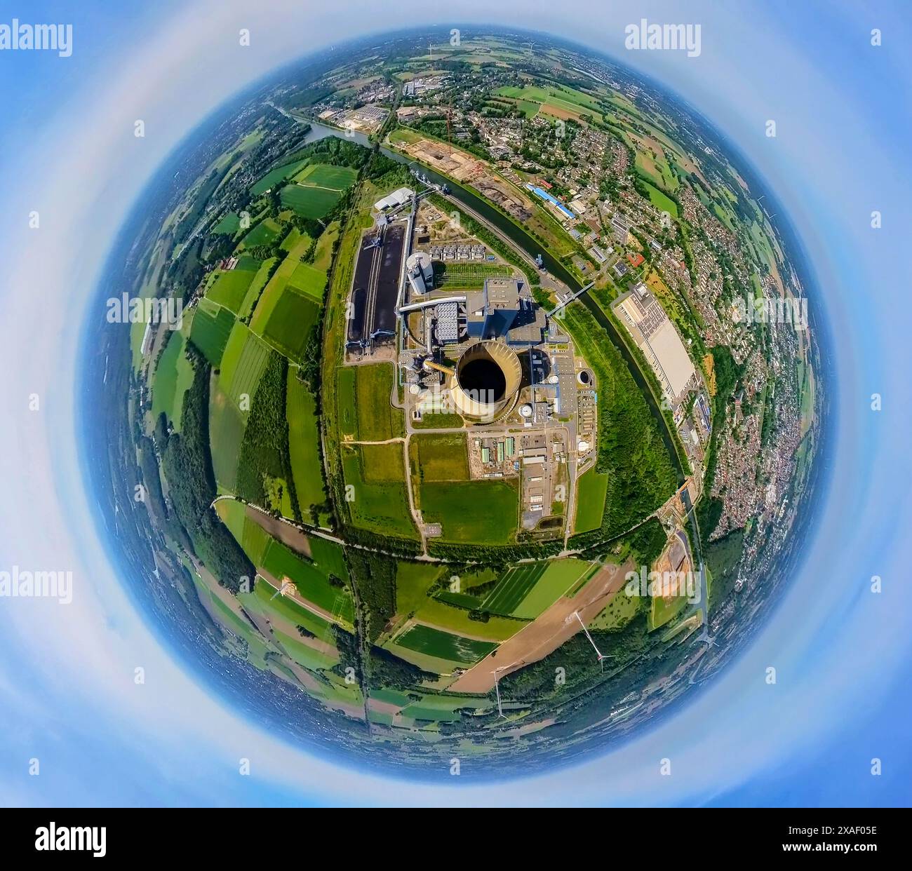 Aerial view, power plant Datteln 4 at the DortmundEms canal, Aldi