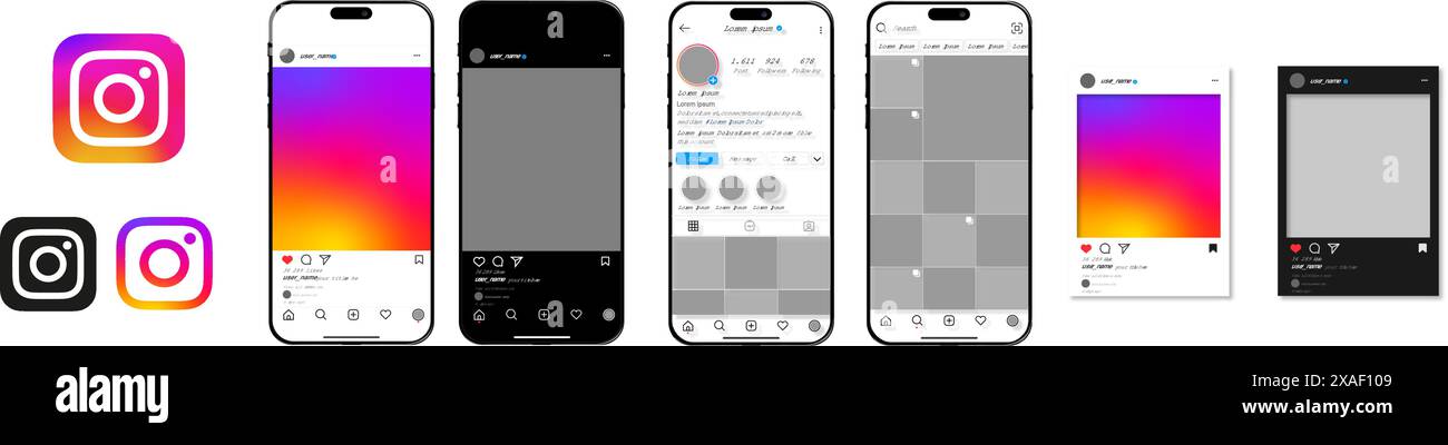 Instagram mockup. Set instagram screen social media and social network ...