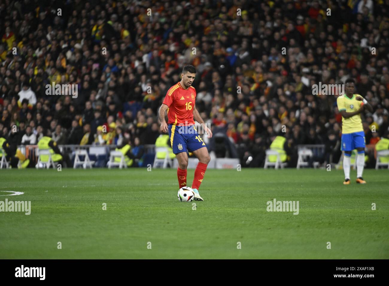 MadridSpain March 23, 2025, Spain team in action against Brazil at the