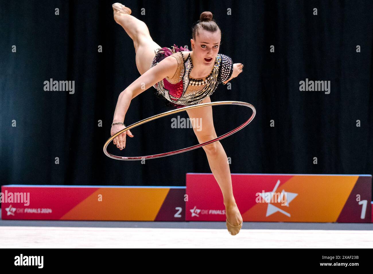 Margarita Kolosov (SC Potsdam) uebungen mit dem Reifen  Die Finals 2024, Deutsche Meisterschaften, Rhythmische Sportgymnastik, Einzel Mehrkampf, 06.06.2024, Frankfurt am Main,  Foto: Eibner-Pressefoto/Florian Wiegand Stock Photo