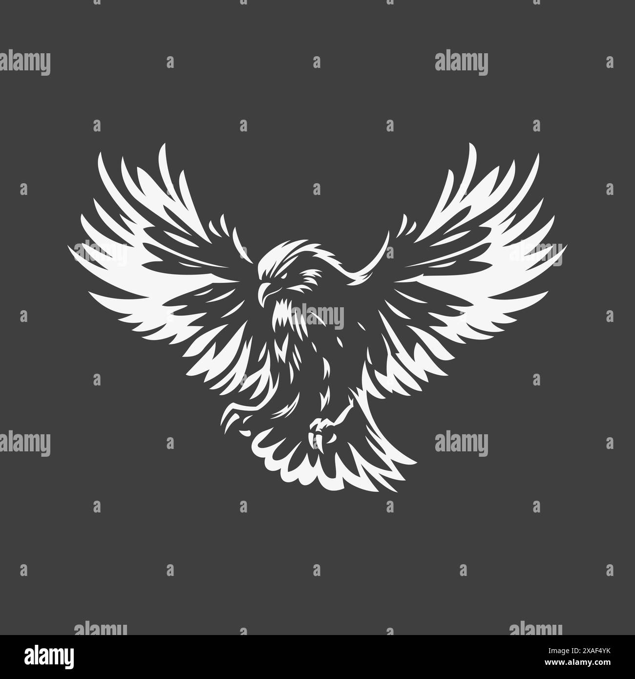 Flying eagle falcon hawk with open wings freedom force t shirt print vintage icon design vector illustration. Flight wild predator feather bird fashio Stock Vector