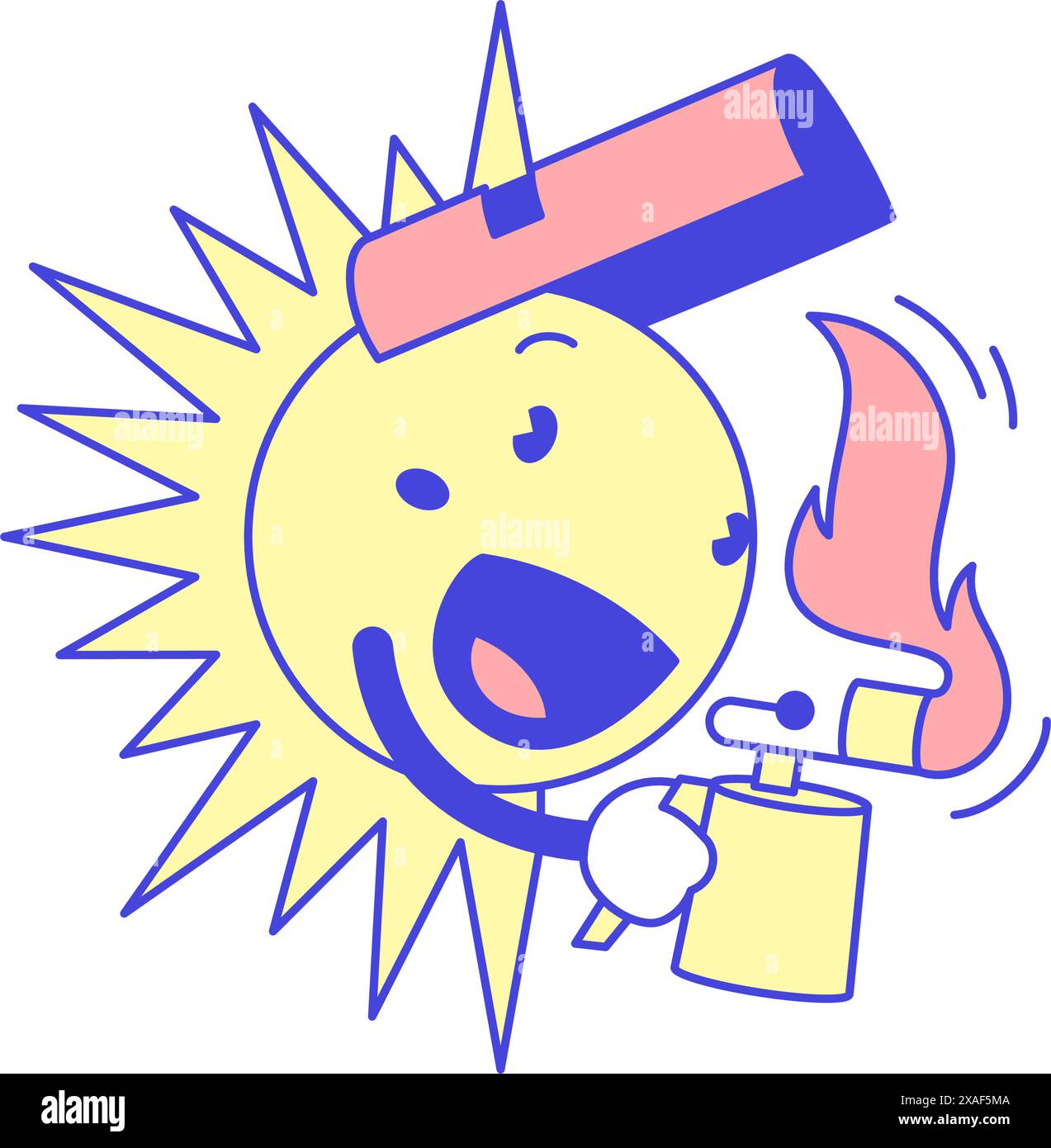 Cute sun gas burning heat warm summer weather cartoon character retro 30s animation style icon vector flat illustration. Cheerful sunny comic mascot f Stock Vector