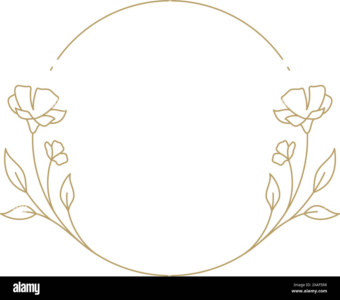 Elegant flower floral circle frame wedding romantic line art deco ...