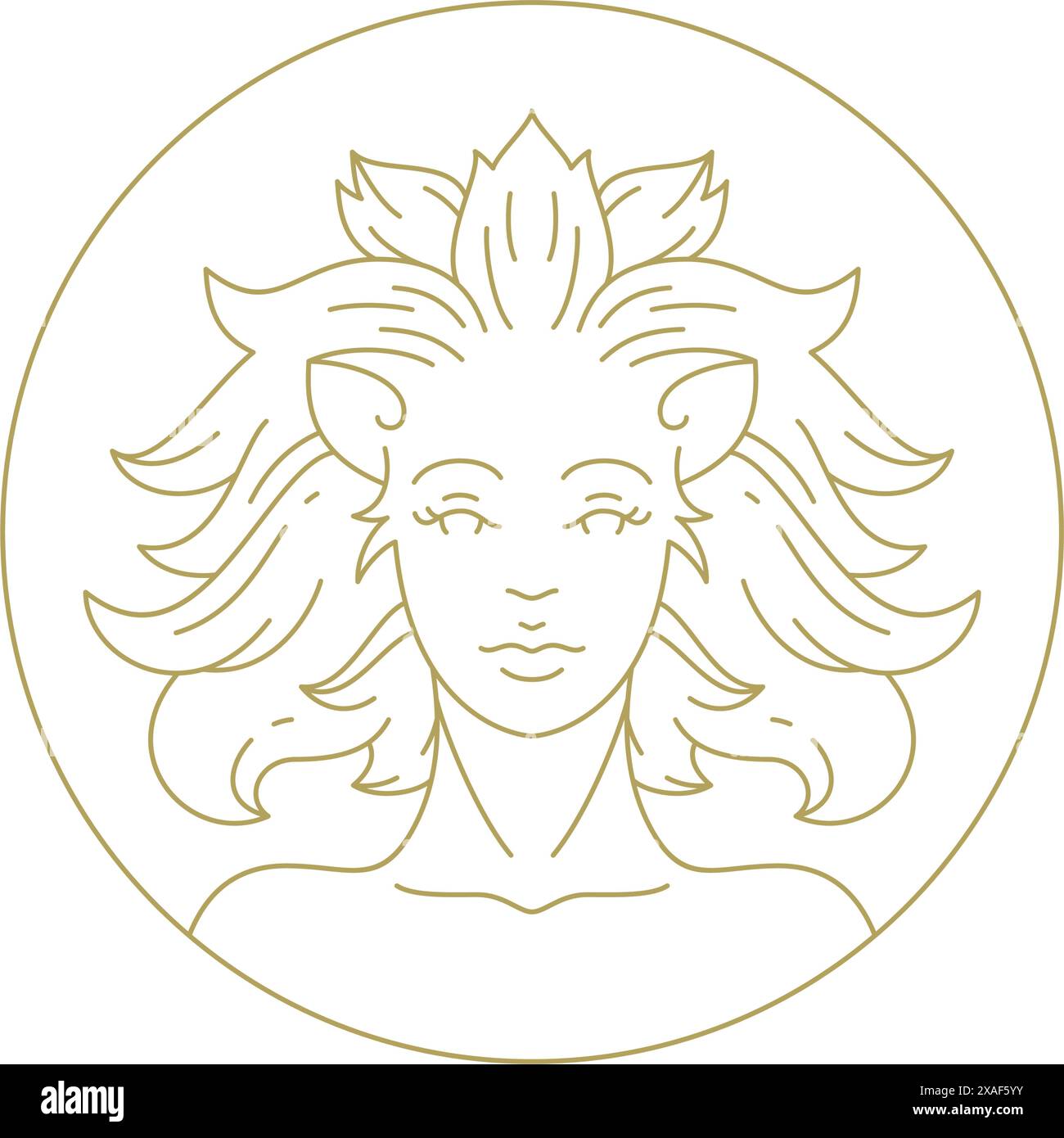 Woman leo beauty cosmetology skin care mythology portrait line art deco