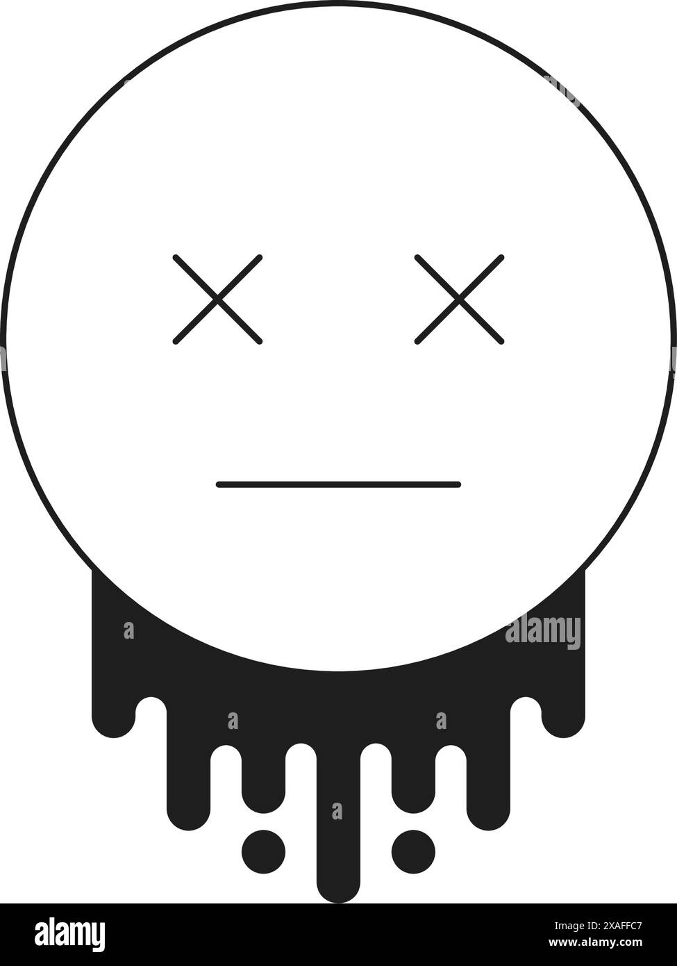 Y2k game over melting emoji dead smiley psychedelic monochrome line retro groovy icon vector illustration. Lose gaming cyber vintage symbol comic emot Stock Vector