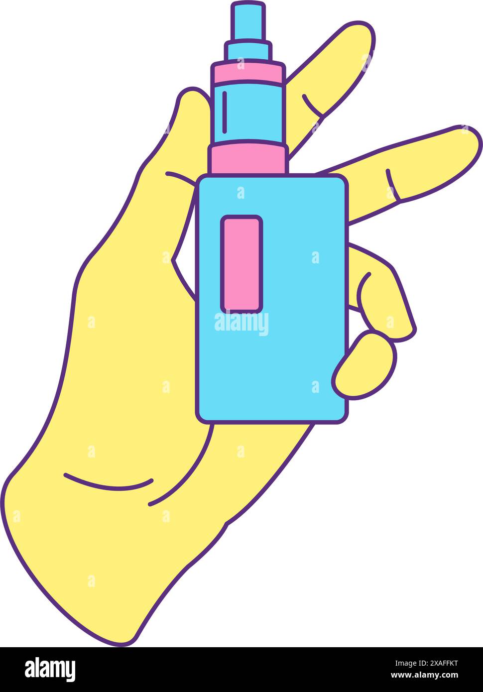 Hand with vape smoking addiction device y2k groovy style icon vector flat illustration. Human arm holding smoke gas electronic cigarette trendy contem Stock Vector