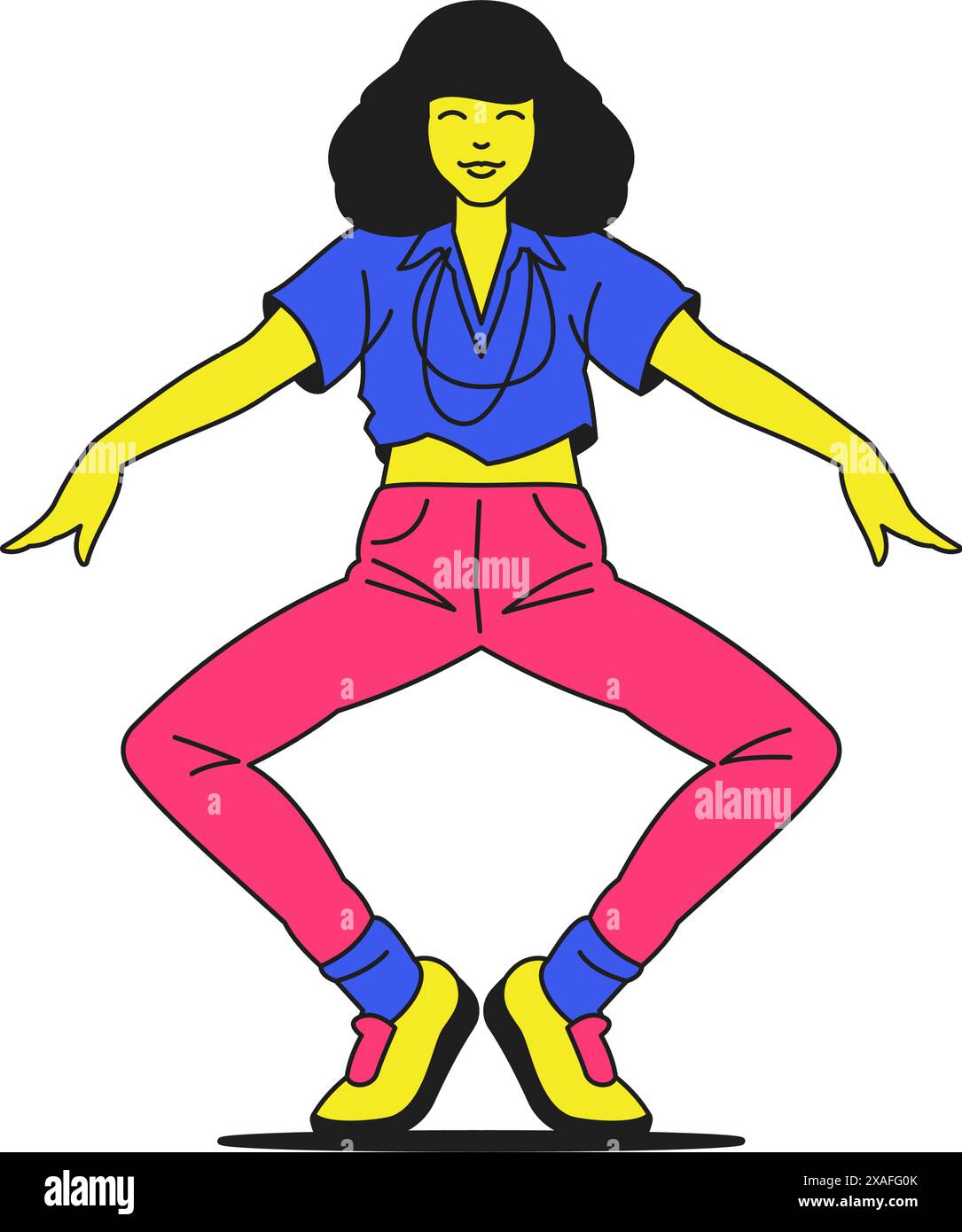 Y2k funny woman dancing trendy cartoon character groovy style icon vector flat illustration. Comic female dancer music party disco lifestyle movement Stock Vector