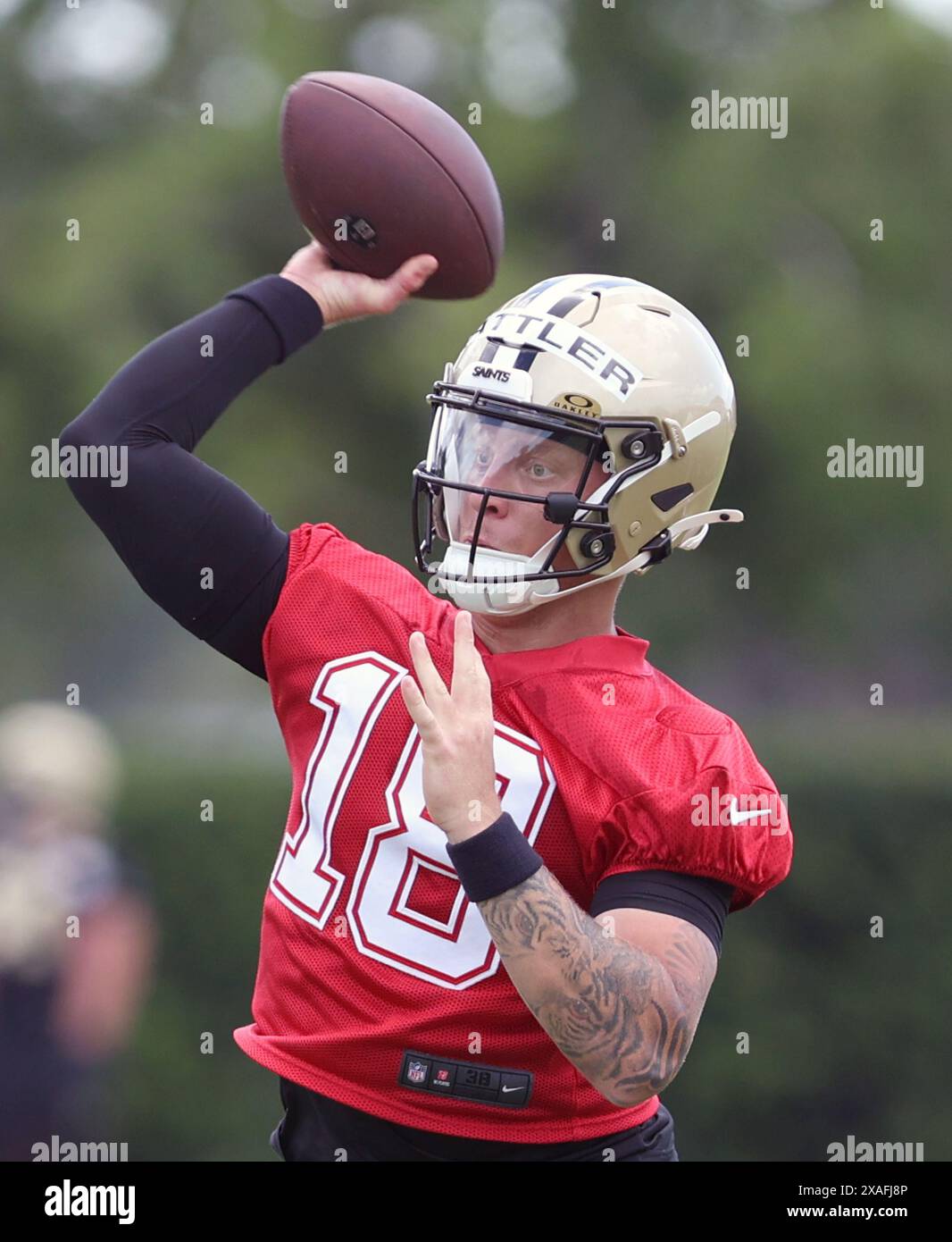 New Orleans Saints Quarterback Spencer Rattler (18) Attempts A Pass ...