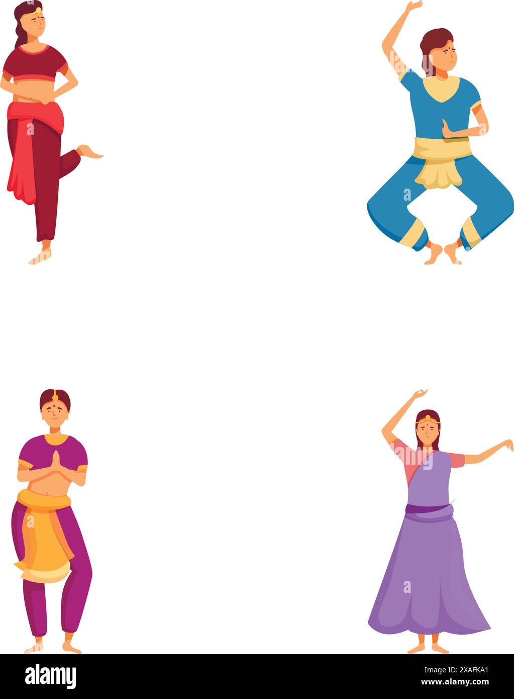 Ethnic dance icons set cartoon vector. Woman dancer in national indian ...