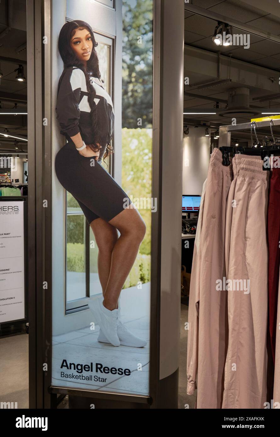 Reebok activewear display featuring the basketball star Angel Reese in the Macy's flagship store