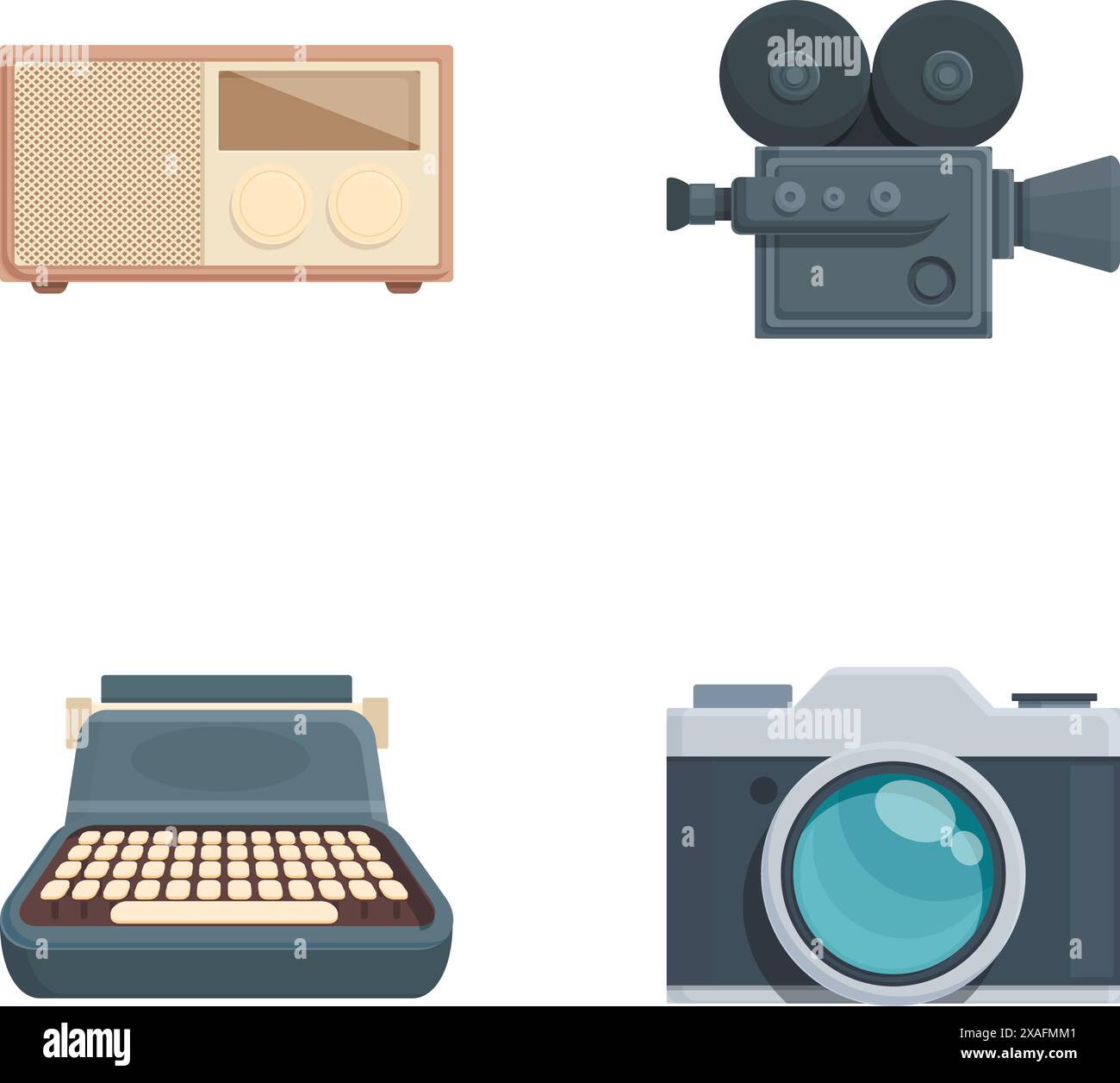 Collection of four flat design icons representing retro technology ...