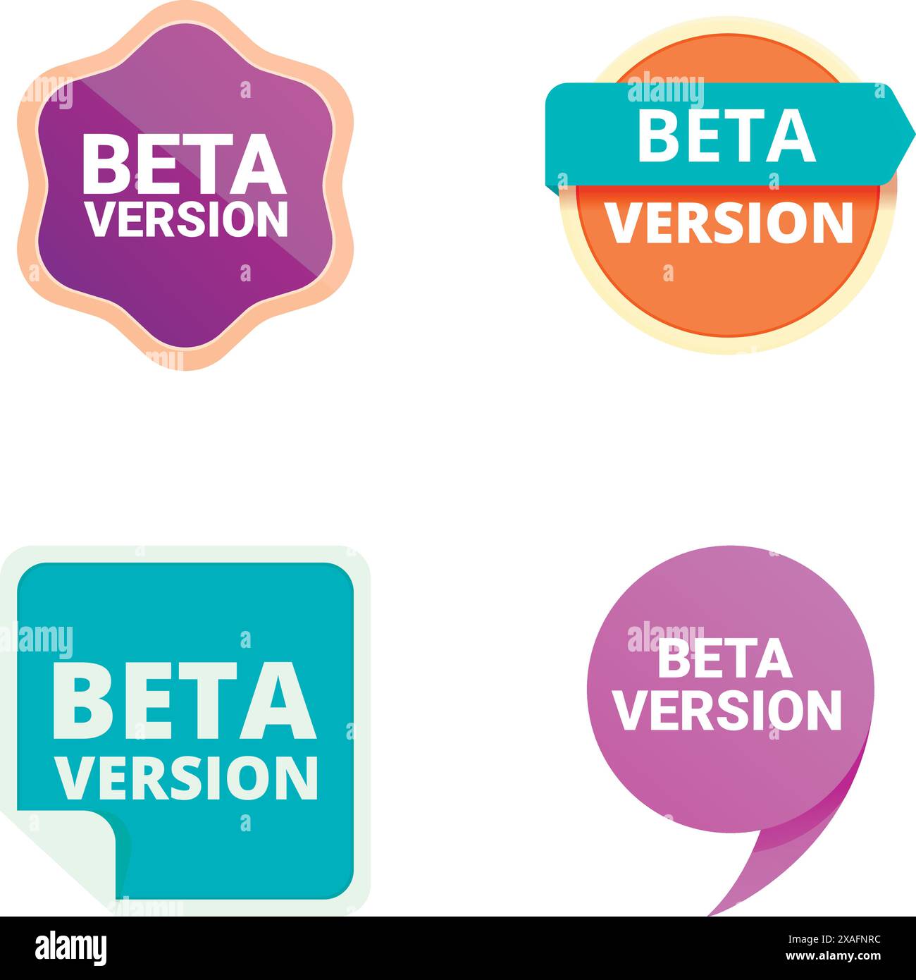 Four colorful beta version badges in various shapes for software ...