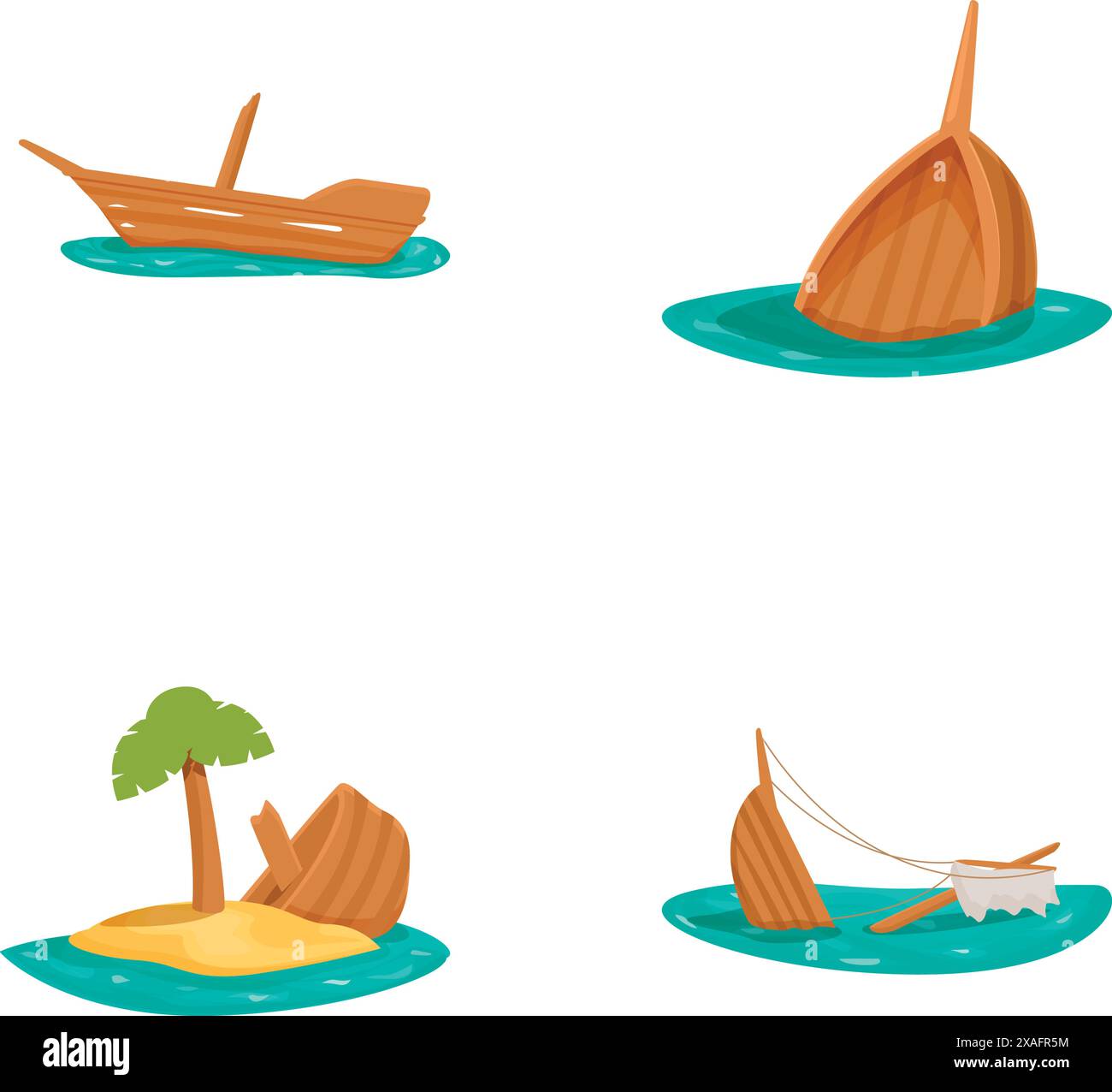 Collection of four cartoon illustrations featuring tropical islands ...