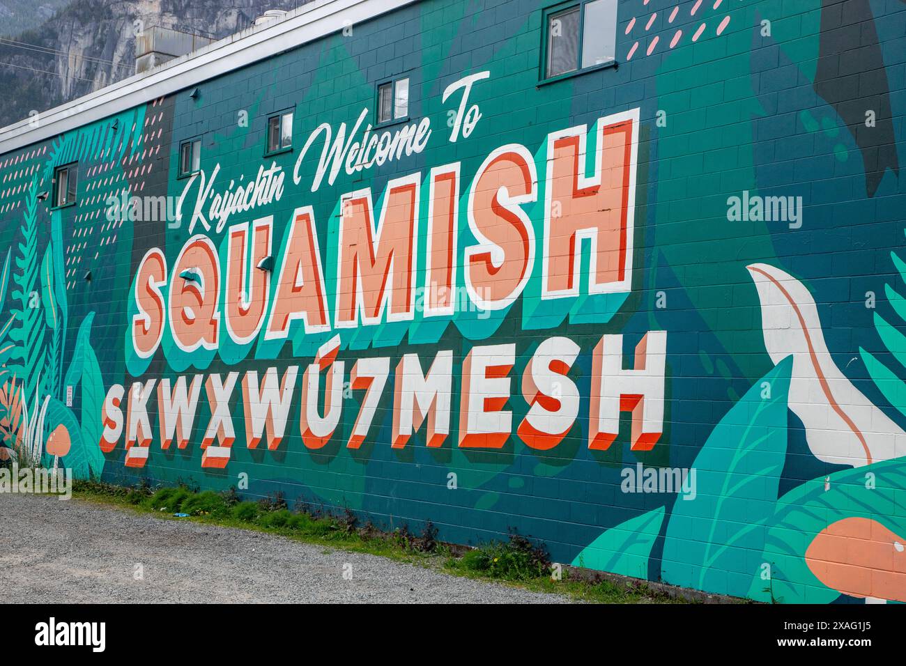 Squamish is a small town along Highway 99, about halfway between Vancouver and Whistler in British Columbia, Canada. Stock Photo