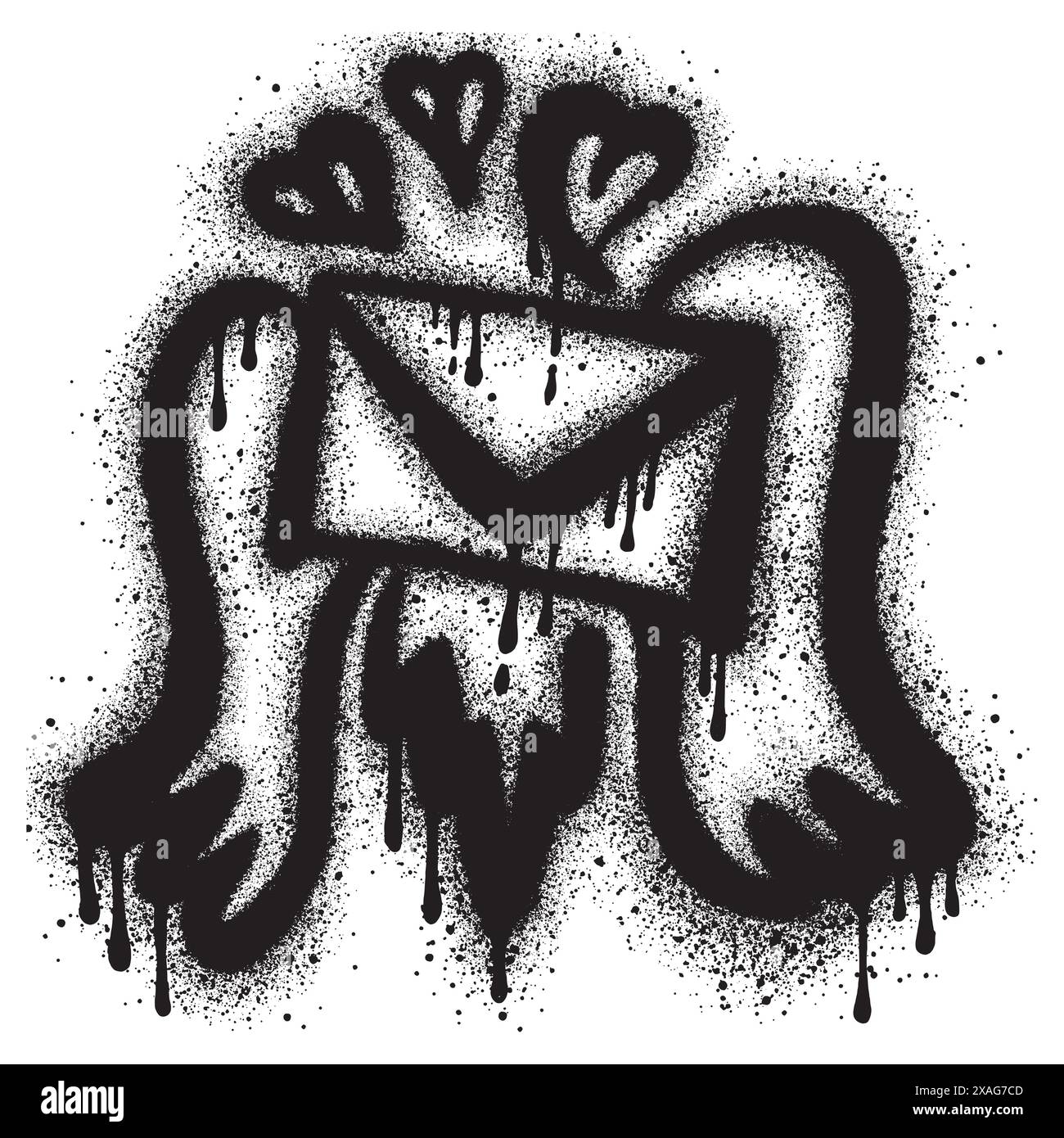 Spray Painted Graffiti envelope icon with sprayed wings isolated on white background. Stock Vector