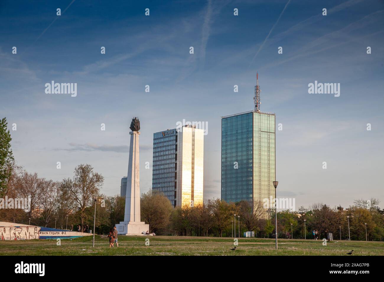 Picture of the vecni plamen of belgrade in park prijateljstva in belgrade, serbia. The "Večni plamen" monument in Belgrade, Serbia, is a memorial dedi Stock Photo
