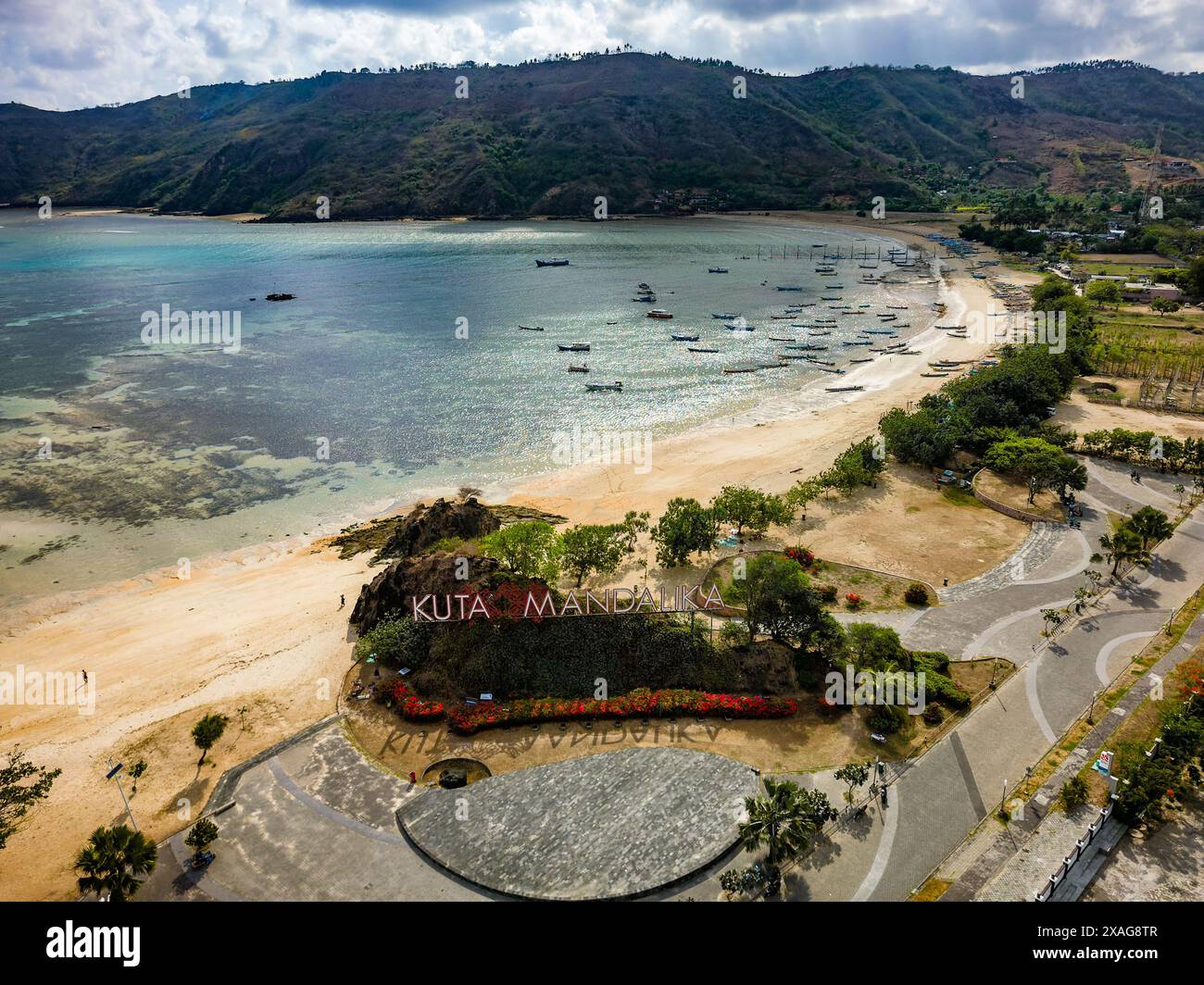 Aerial view of Mandalika Beach in Kuta, Lombok Stock Photo