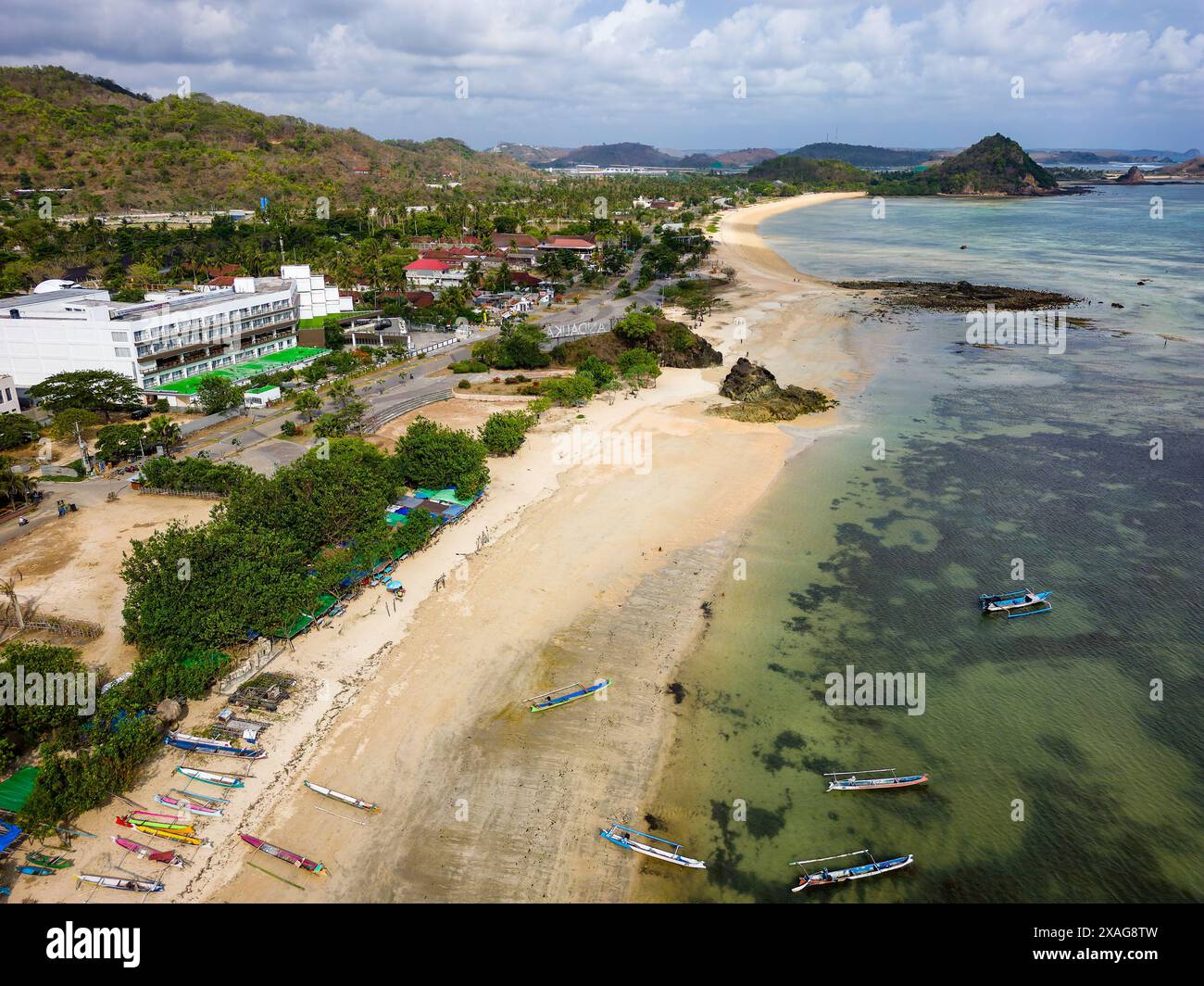 Aerial view of Mandalika Beach in Kuta, Lombok Stock Photo