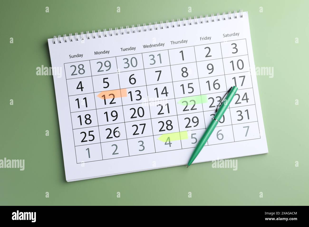 Timetable calendar page marked hi-res stock photography and images - Alamy