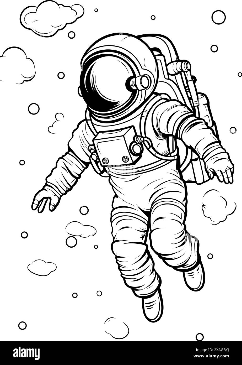 An astronaut floating in the void. black and white simple sketch Stock Vector