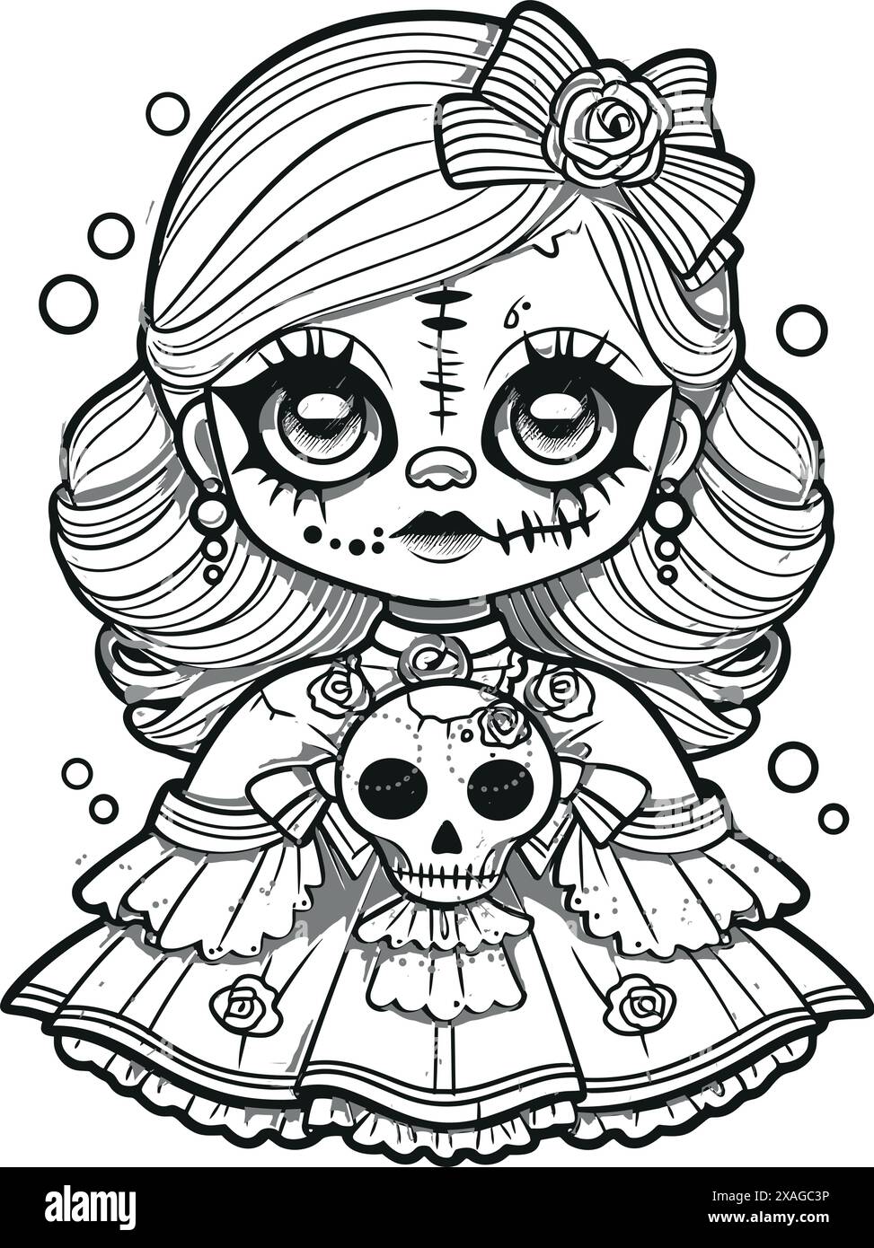 Doll with scary sinister expression, Spooky Gothic Horror Coloring Page ...