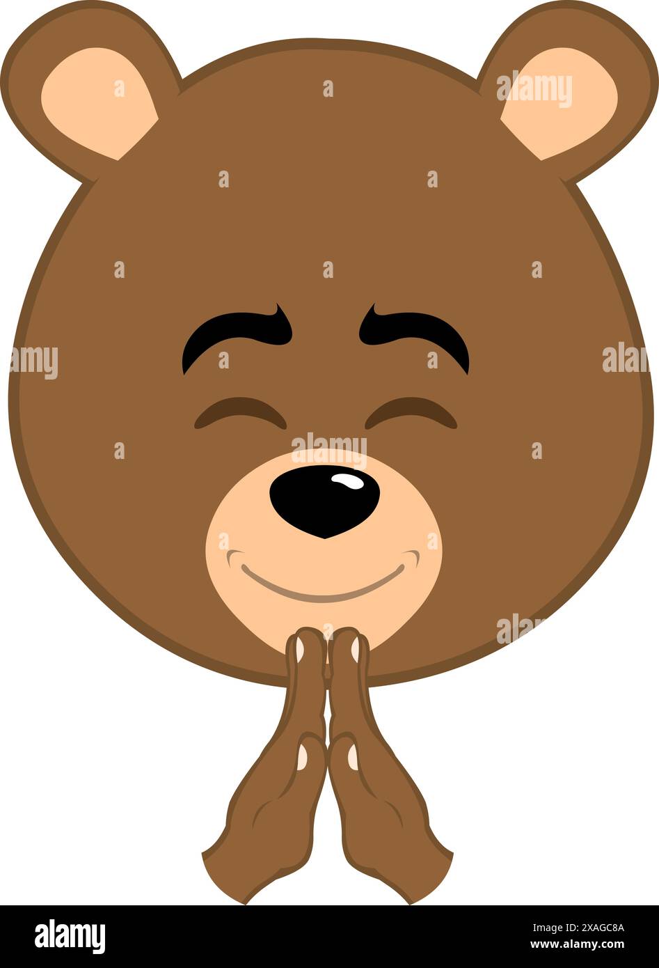 vector illustration face brown bear grizzly cartoon, with his hands in a praying position Stock Vector