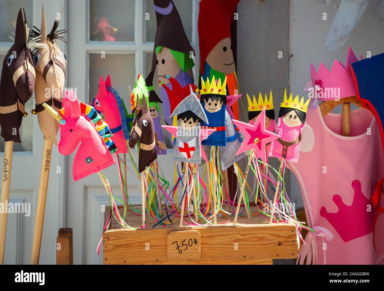Children’s toys for sale. Praça de Santa Maria, Óbidos, Portugal. Stock Photo