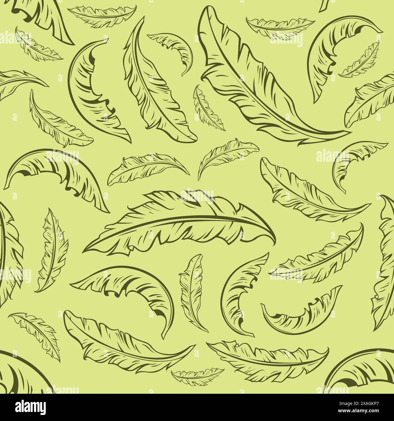Banana Leaf Hand Drawing Seamless Pattern Stock Vector