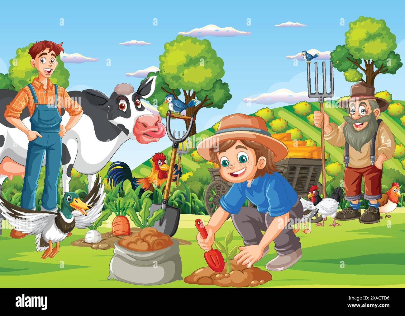 Farmers and animals in a vibrant farm scene Stock Vector Image & Art ...