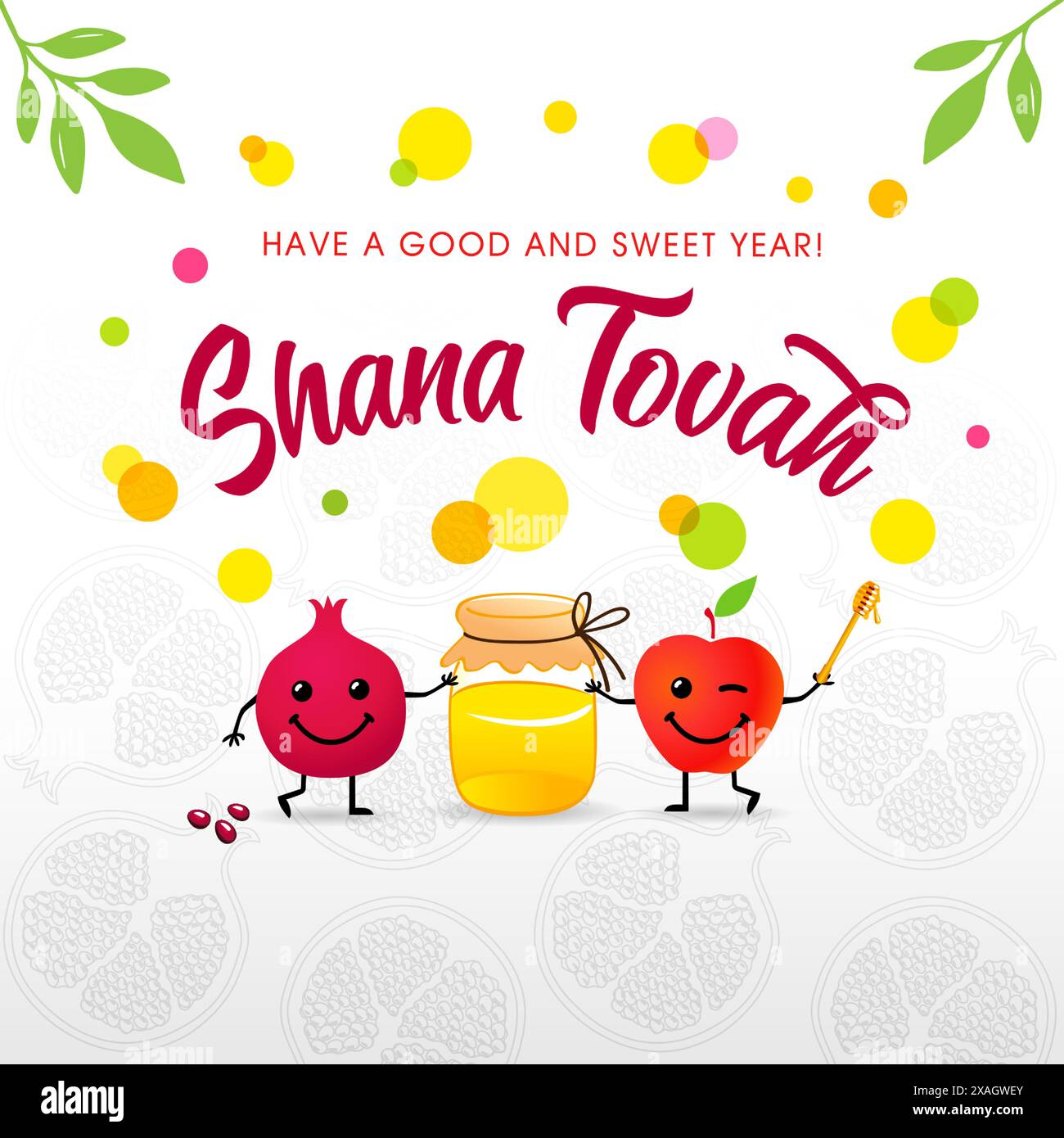 Shana Tovah 2024 holiday card with funny pomegranate apple emoji icons