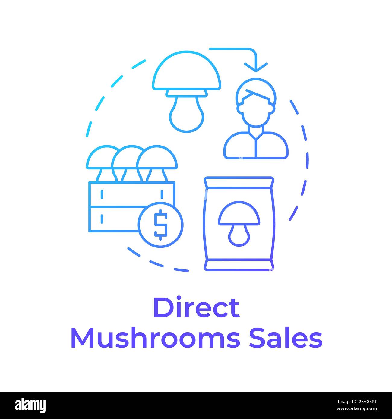 Direct mushroom sales blue gradient concept icon Stock Vector