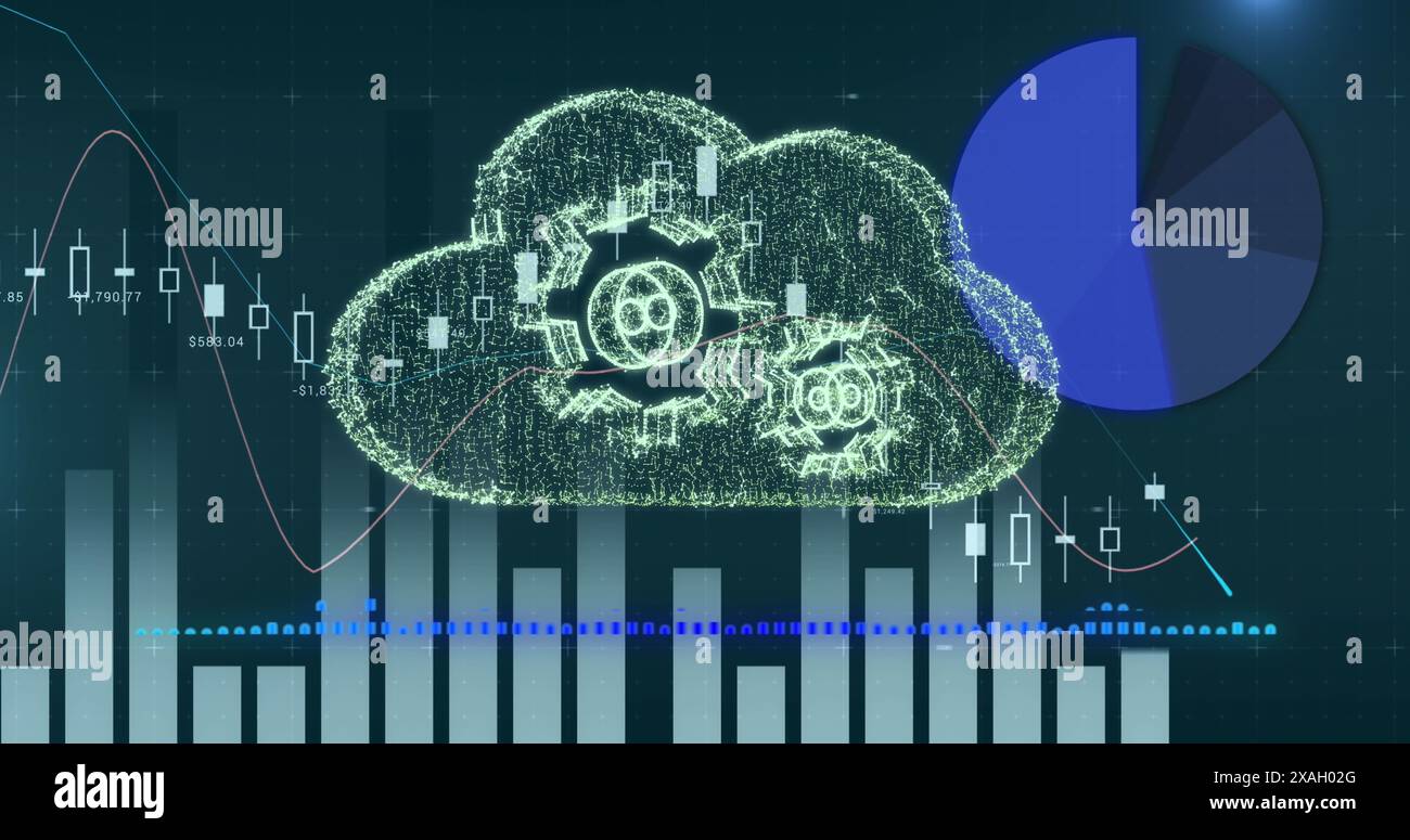 Image of financial data processing over digital cloud Stock Photo