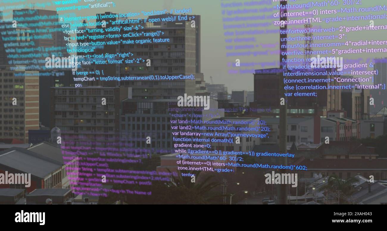 Image of data processing against aerial view of cityscape Stock Photo ...