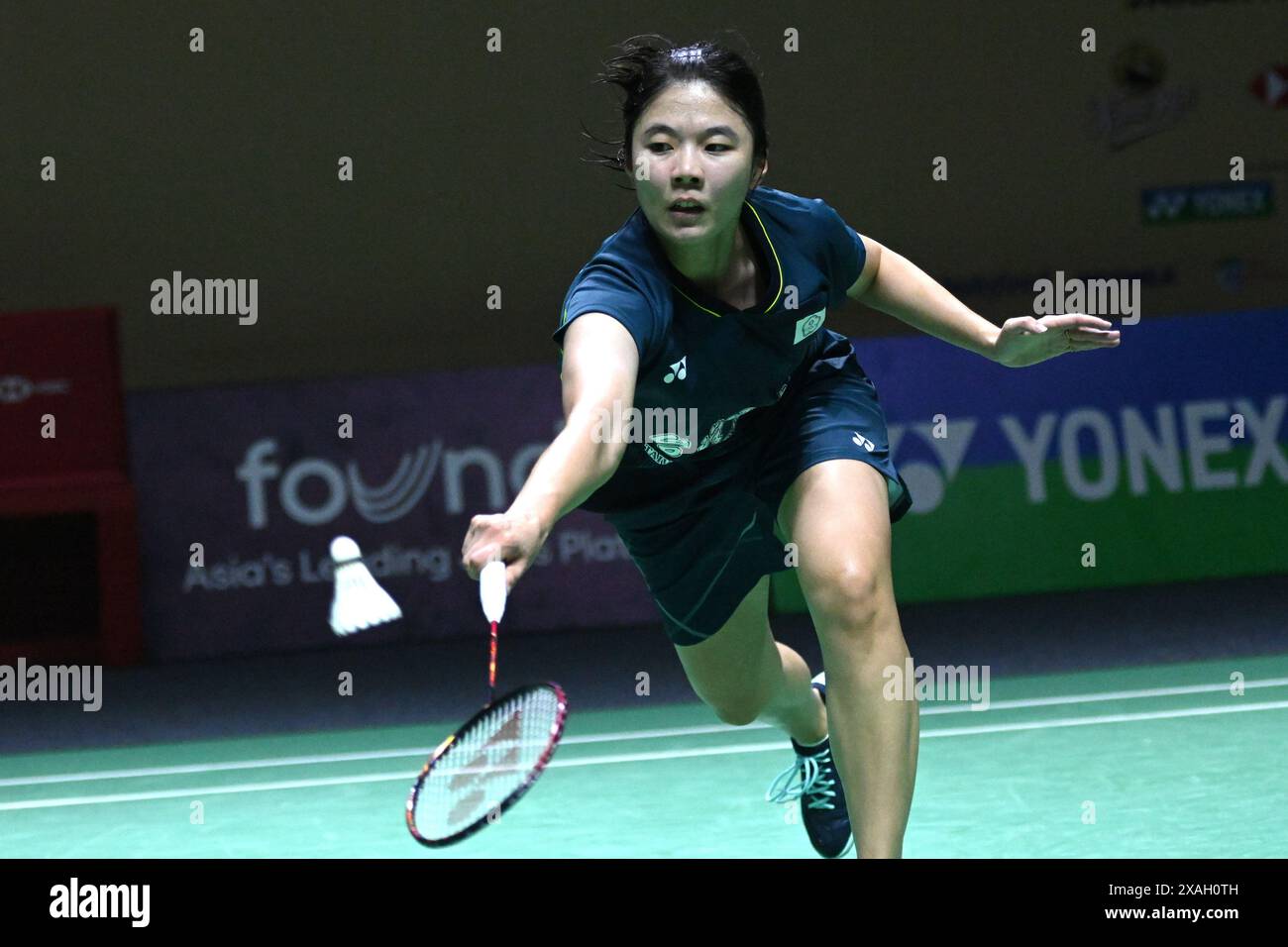 Jakatar, Indonesia. 7th June, 2024. Sung Shuo Yun hits a return during the women's singles quarterfinal match between Chen Yufei of China and Sung Shuo Yun of Chinese Taipei at 2024 Indonesia Open badminton tournament in Jakarta, Indonesia, June 7, 2024. Credit: Veri Sanovri/Xinhua/Alamy Live News Stock Photo