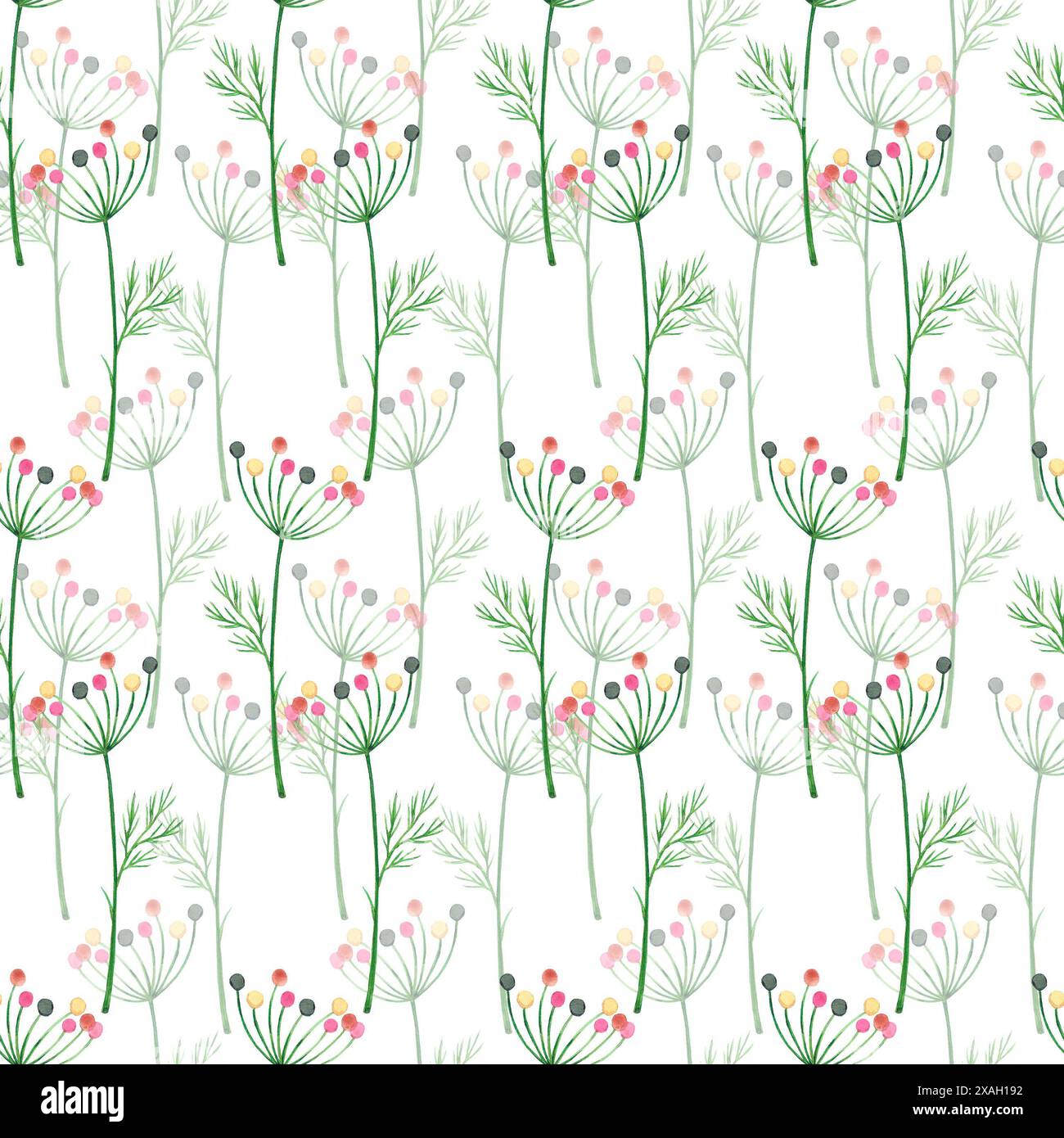 Hand drawn watercolor wildflowers seamless pattern isolated on white ...
