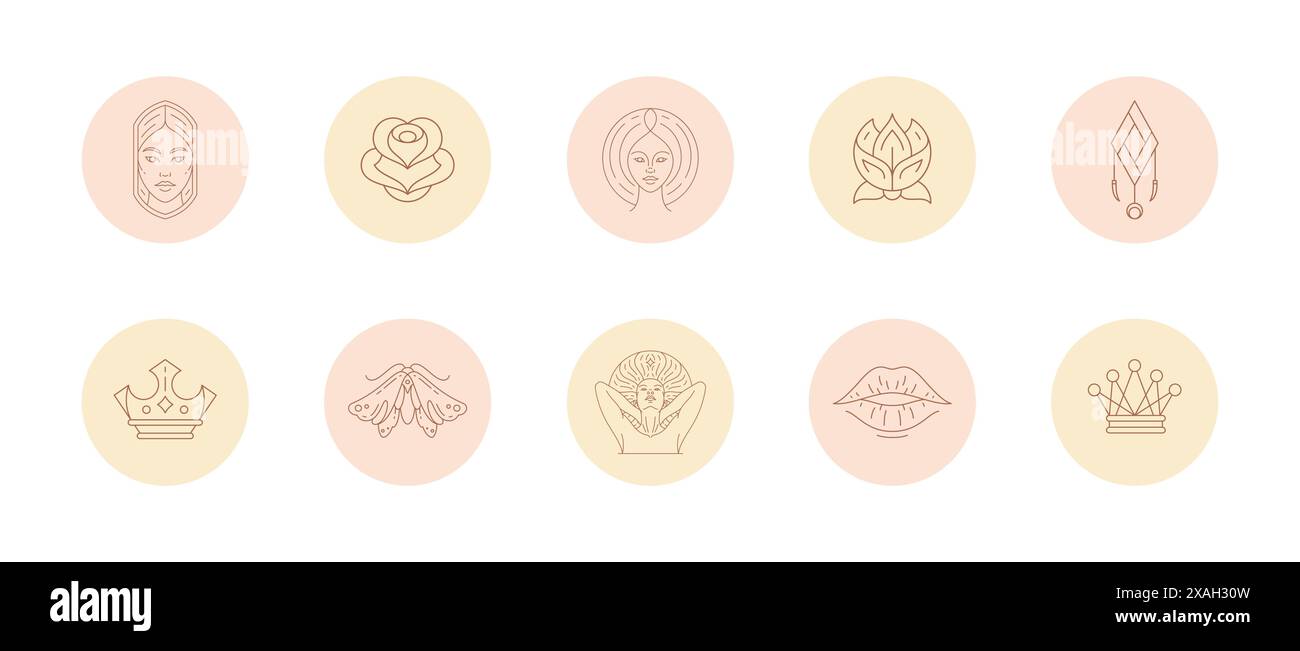 Set of icons and emblems for social media stories highlight covers in ...