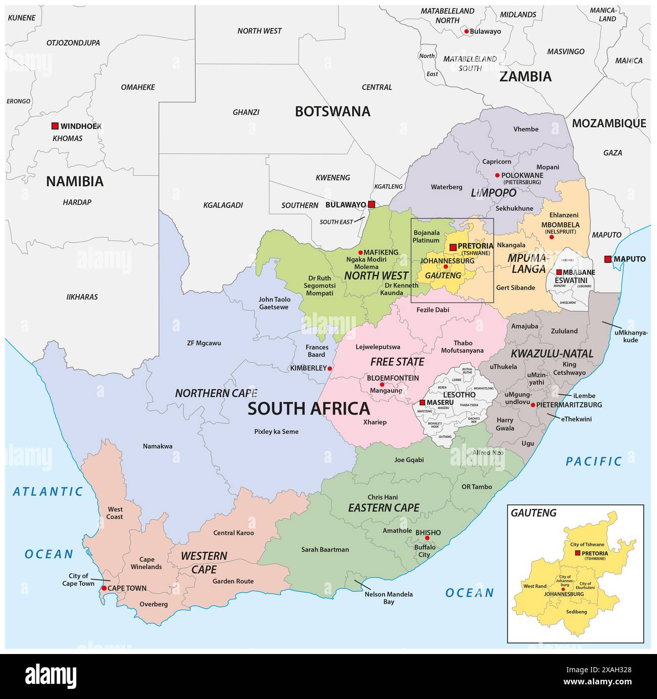 Map of the administrative divisions of South Africa Stock Photo - Alamy