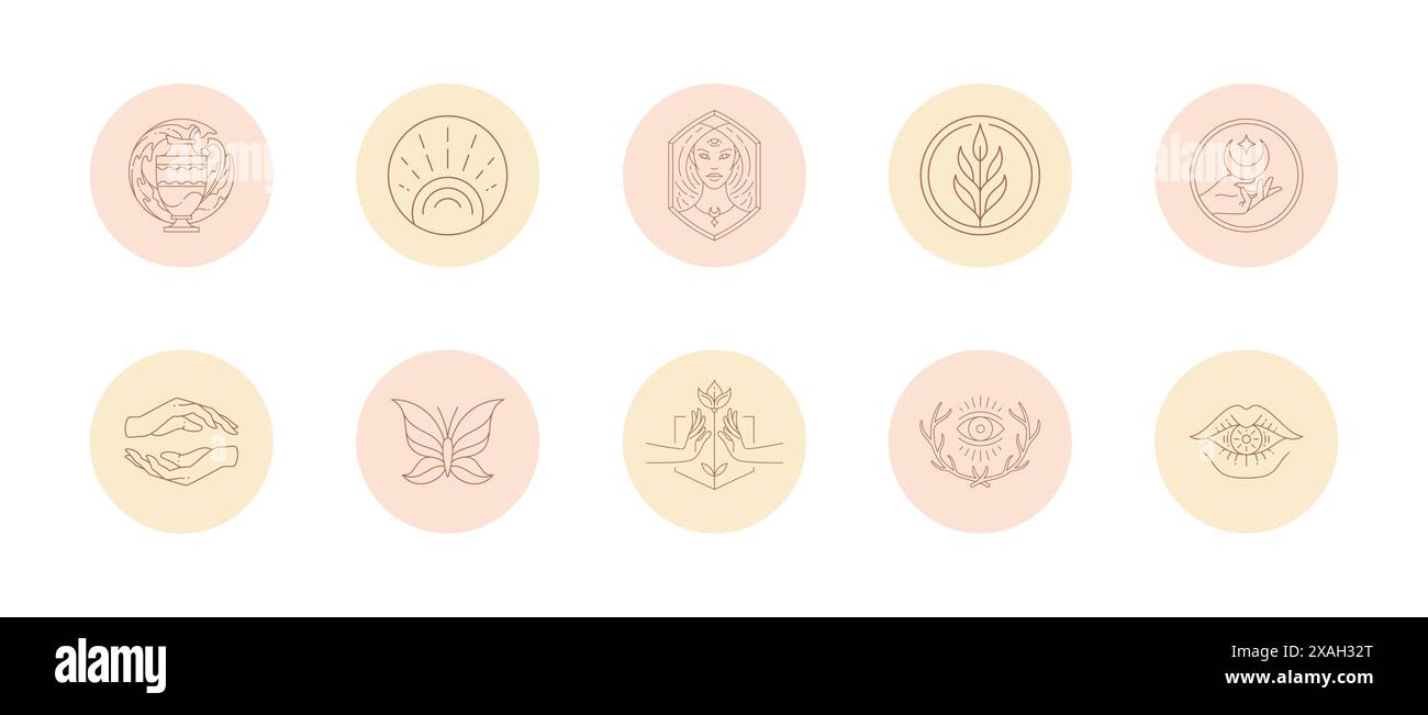 Set of icons and emblems for social media stories highlight covers in ...