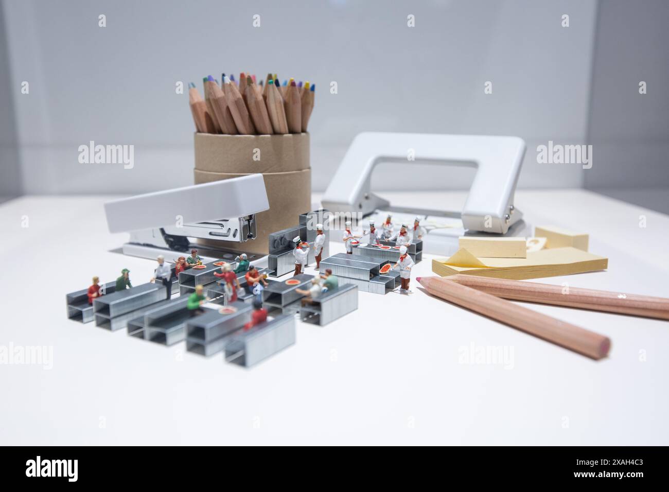 Miniature set created by Japanese artist Tatsuya Tanaka, incorporated with Muji products, every day items to showcase his creative artistic work. Stock Photo