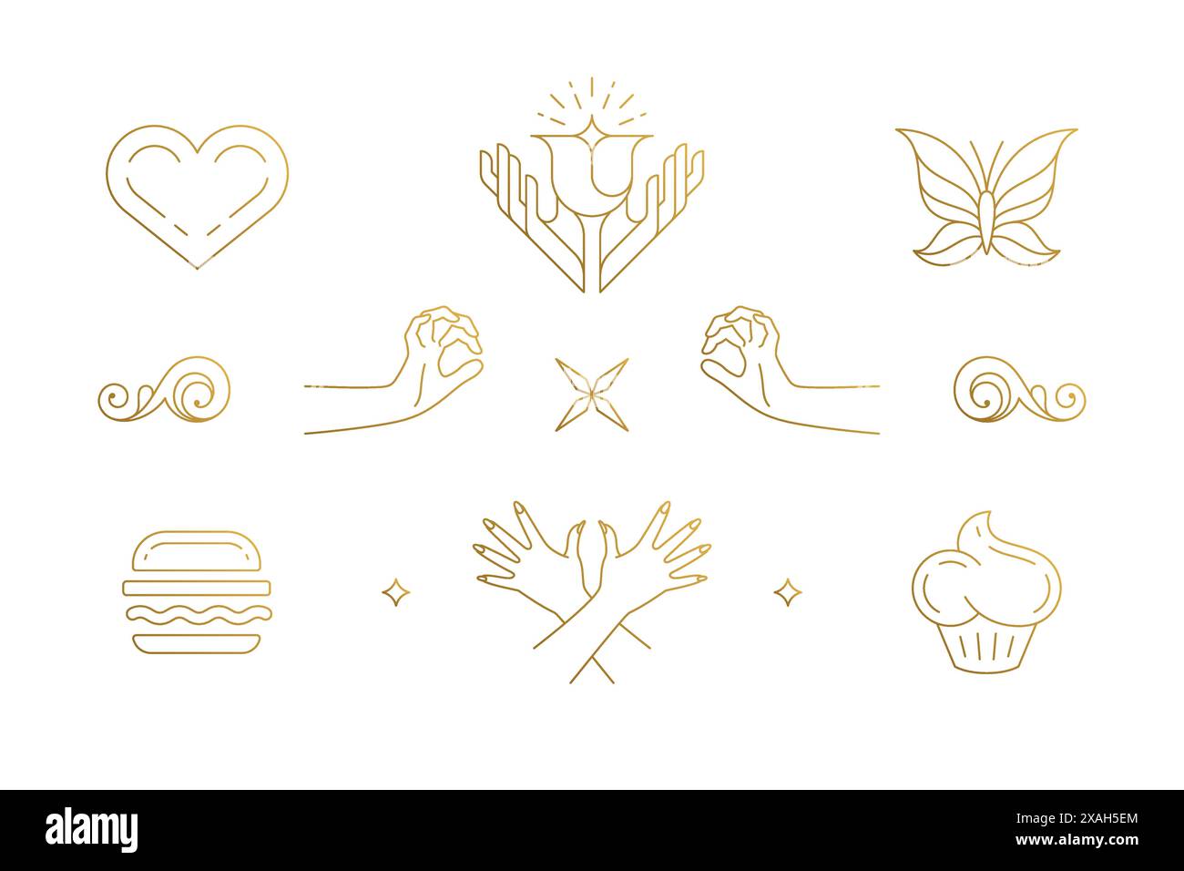 Vector line elegant decoration design elements set - female gesture ...