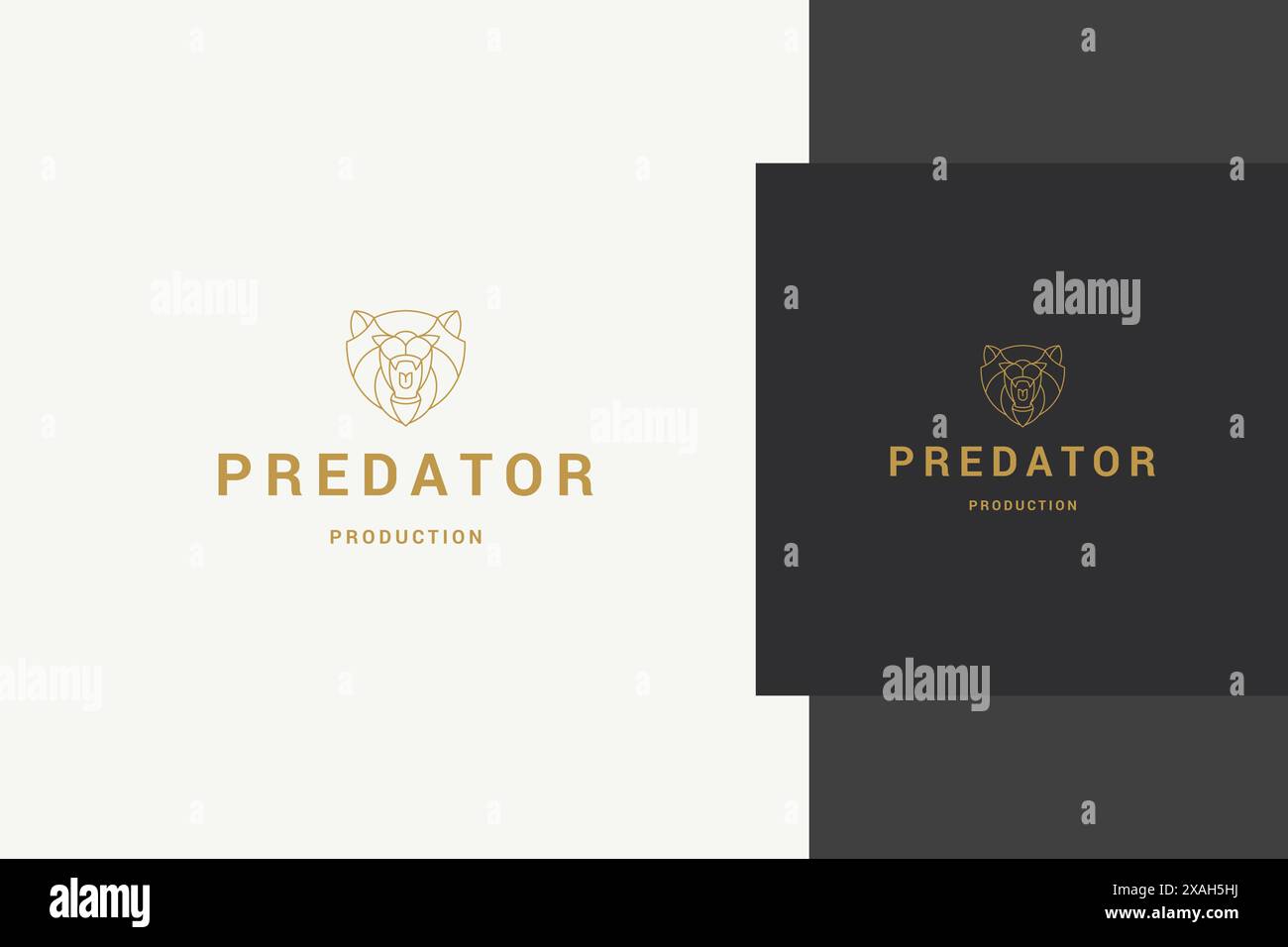 Minimal geometric vector illustration of linear style emblem template of aggressive roaring predator bear head designed for successful modern producti Stock Vector