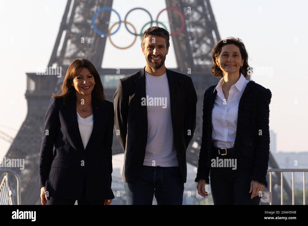 Paris mayor Anne Hidalgo and head of Paris 2024 Olympics Tony Estanguet ...