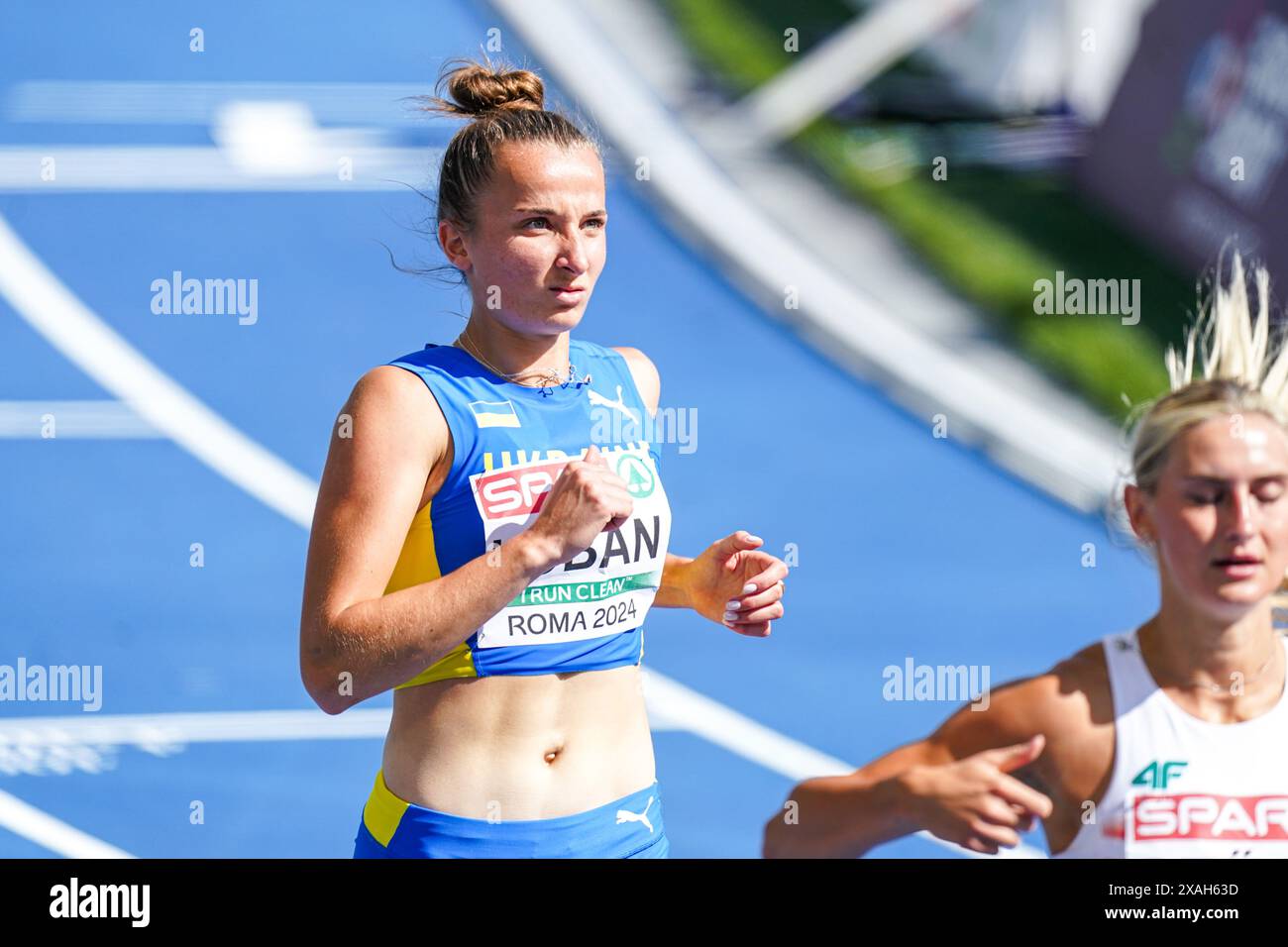 Rome, Italy. 07th June, 2024. ROME, ITALY - JUNE 7: Yuliya Loban of Ukraine competes in the 100m Hurdles Women Heptathlon during Day One of the European Athletics Championships - Rome 2024 at Stadio Olimpico on June 7, 2024 in Rome, Italy. (Photo by Joris Verwijst/BSR Agency) Credit: BSR Agency/Alamy Live News Stock Photo