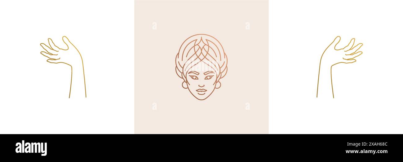 Female Element Vector Vector line feminine decoration design elements set - female face and ...