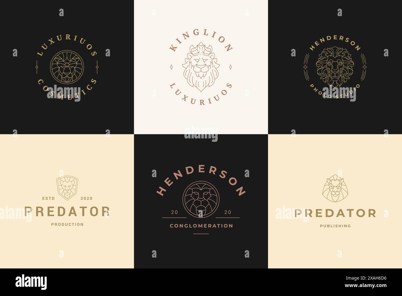 Lion head logos templates set linear vector illustration. Elegant ...