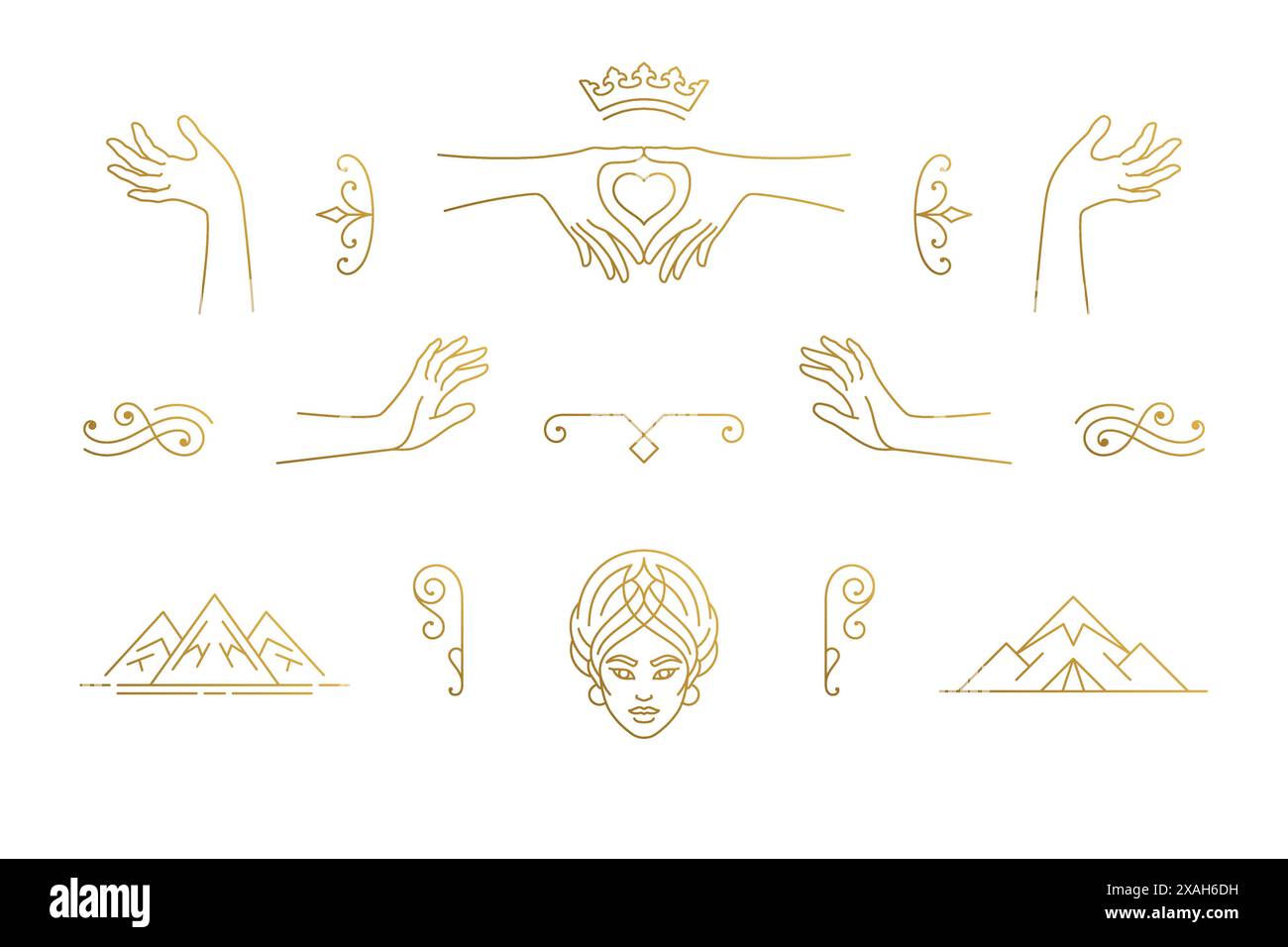 Female Element Vector Vector line feminine decoration design elements set - female face and ...