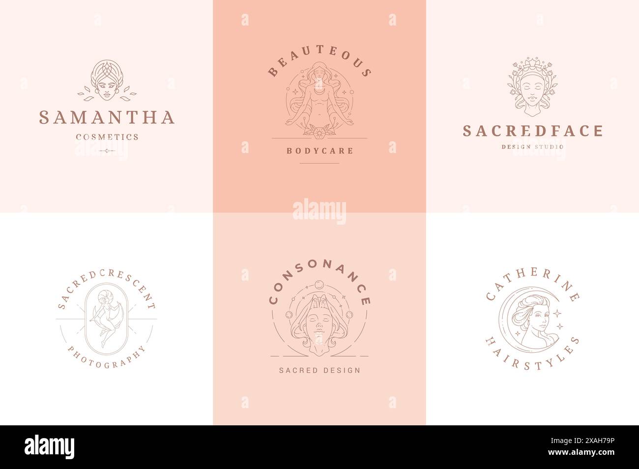 Feminine logos emblems design templates set with magic female vector ...