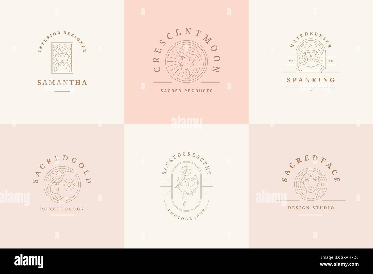 Feminine logos emblems design templates set with magic female vector ...